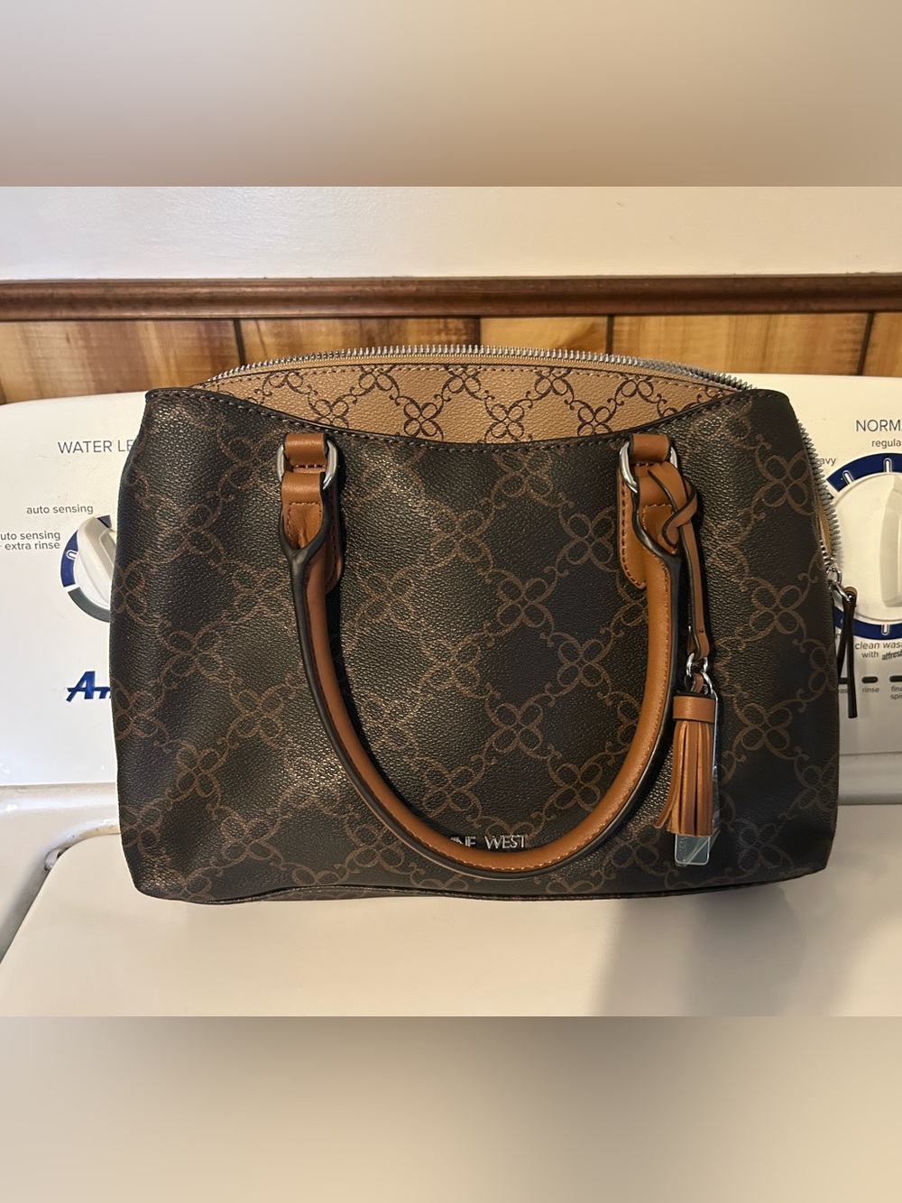 Nine West Brown Satchel with Tan Trim and Tassel